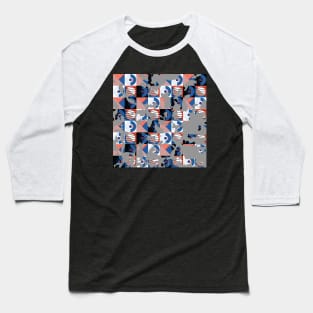 Distressed 80s Memphis Style Geometric Abstract Checked Postmodern Pattern Baseball T-Shirt